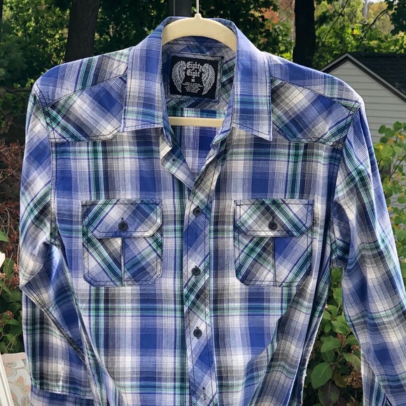Eighty Eight Mens Blue Plaid Button Down - Picture 4 of 10